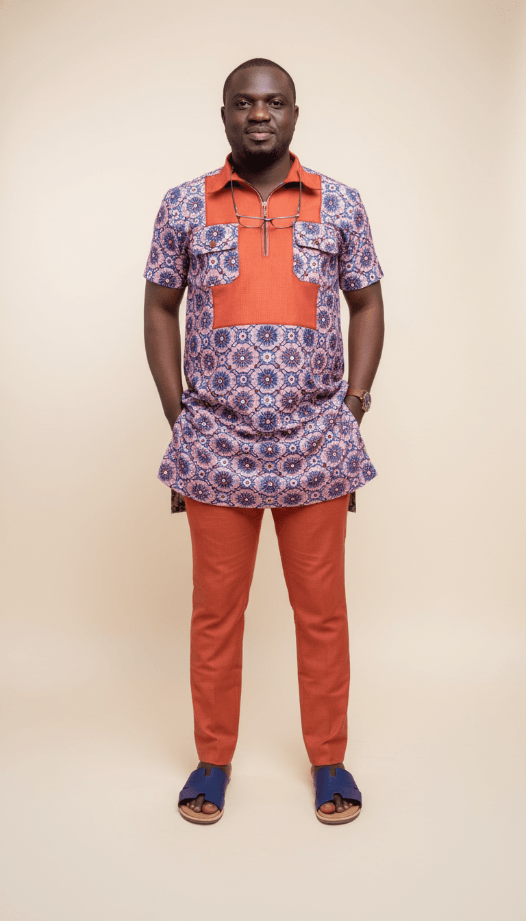 Ankara Print and Orange Two-Piece Set