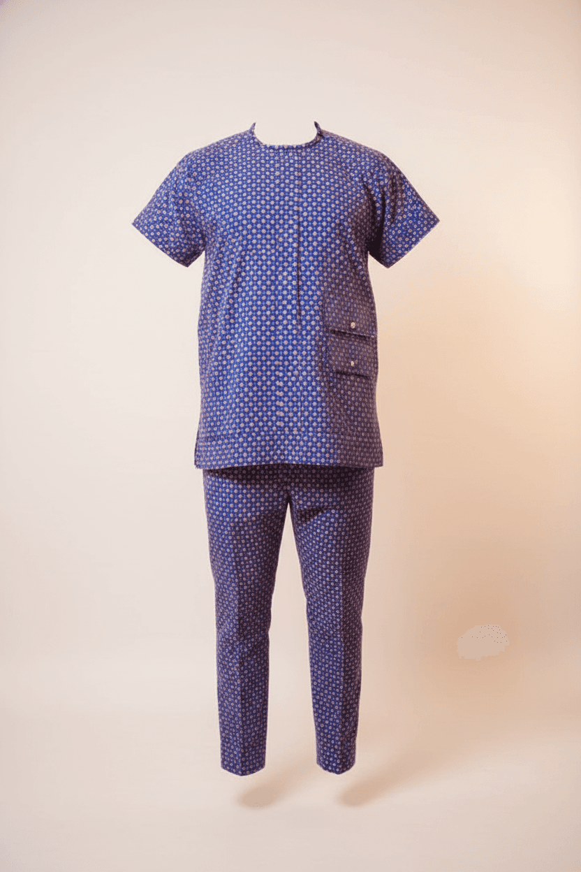 Blue Ankara Geometric Two-Piece Set