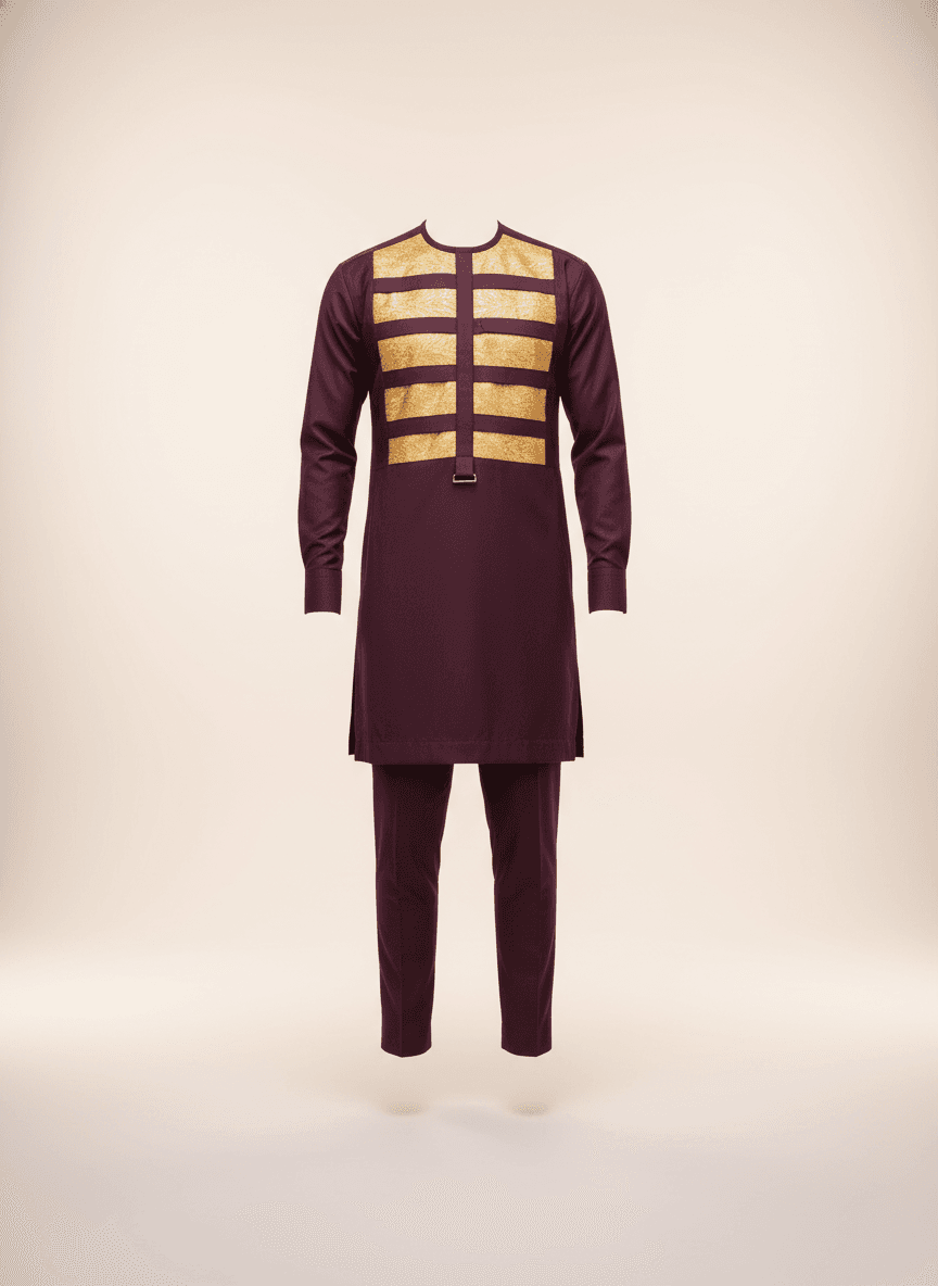 Burgundy and Gold Cotton Two-Piece Set
