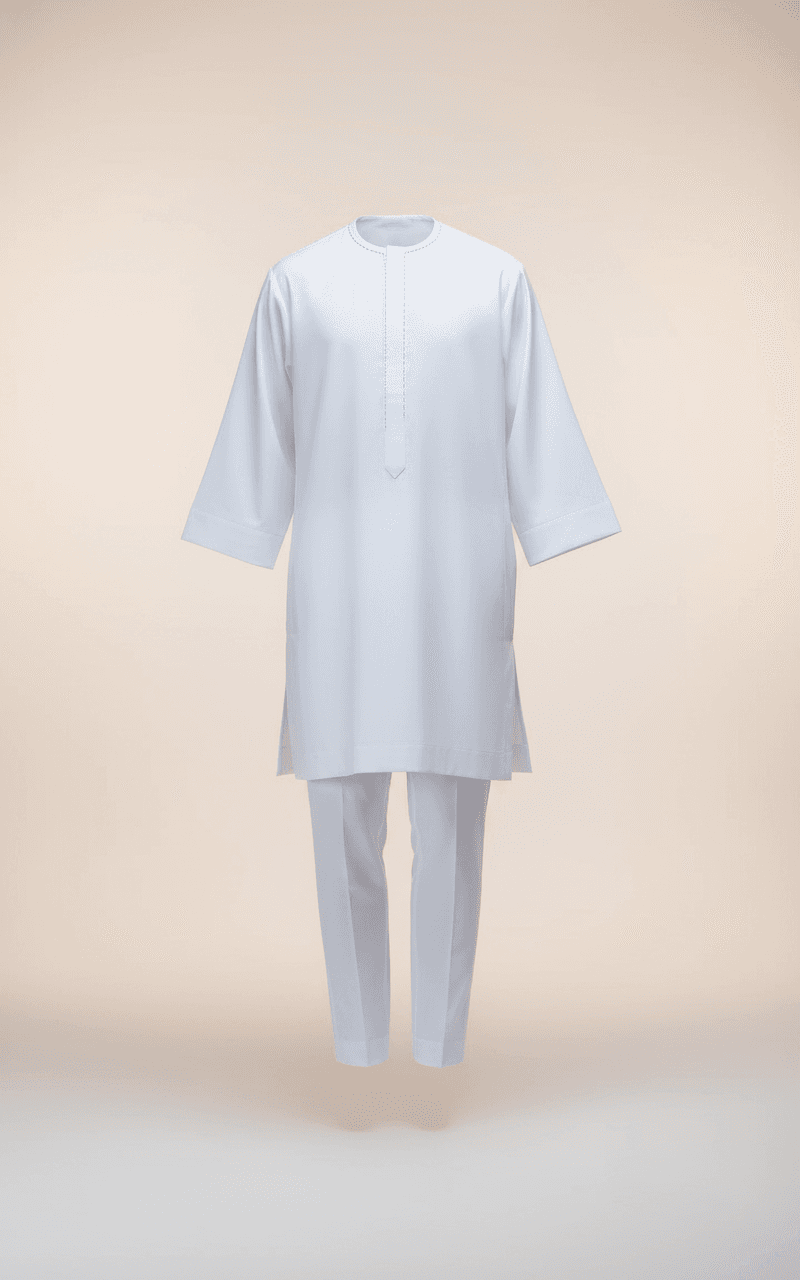 Crisp White Cotton Kaftan Set
