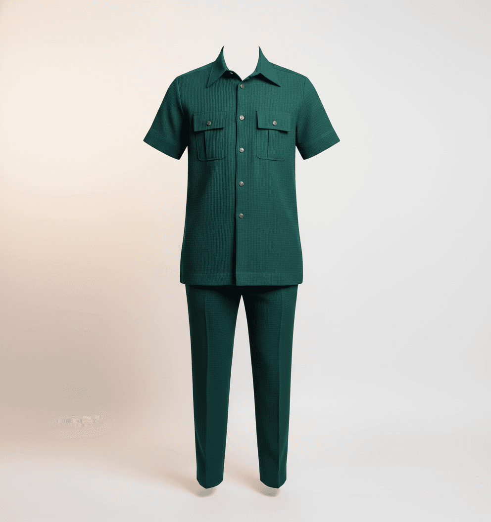 Deep Forest Green Textured Cotton Two-Piece Set