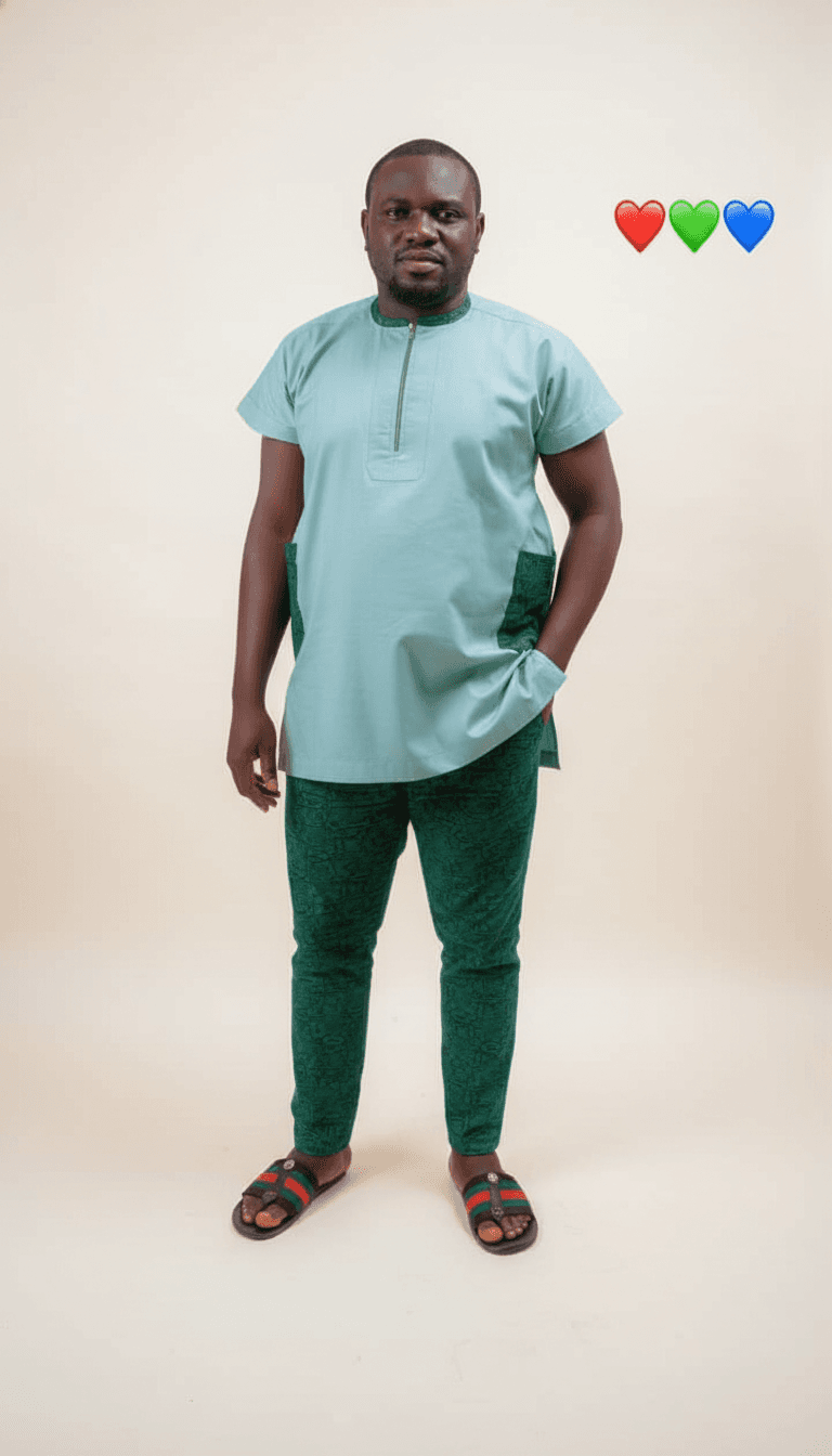 Light Teal and Deep Green Cotton Two-Piece Set