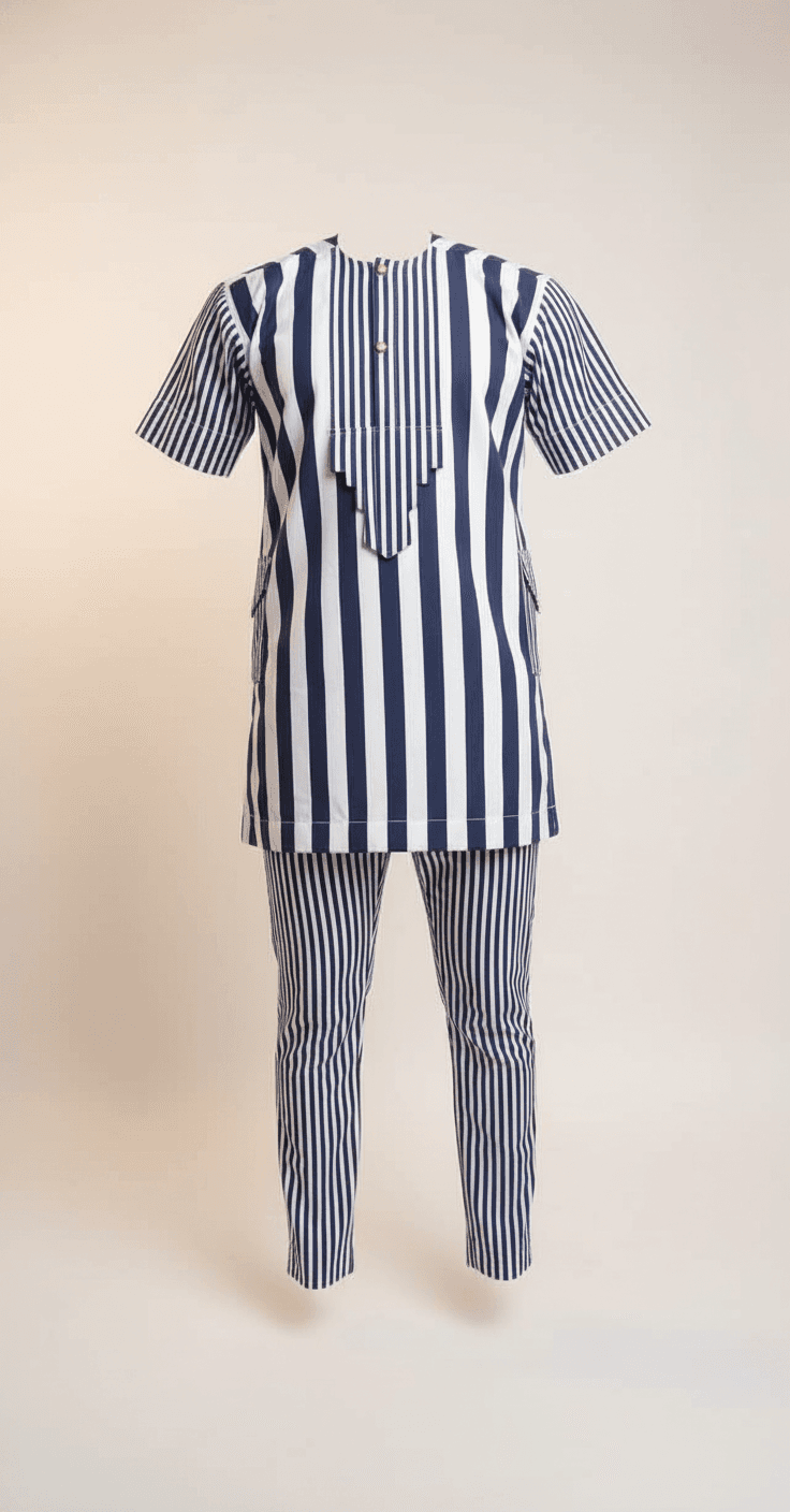 Navy White Striped Cotton Two-Piece Set