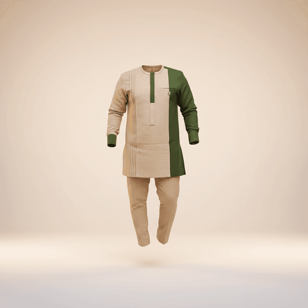 Two-Tone Beige and Olive Green Cotton Set