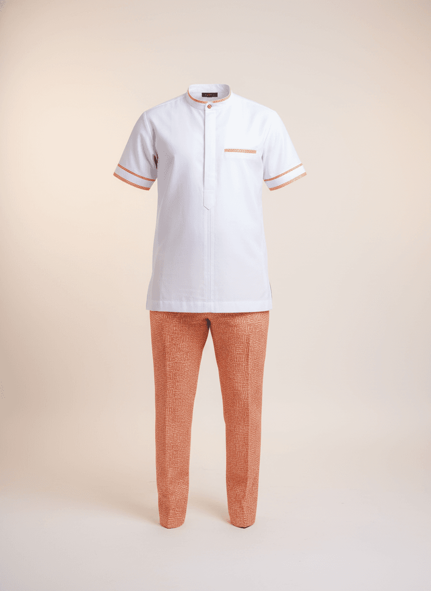 White and Peach Cotton Two-Piece Set