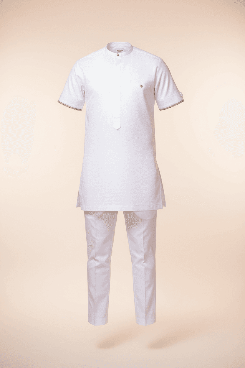 White Cotton Dashiki Two-Piece Set