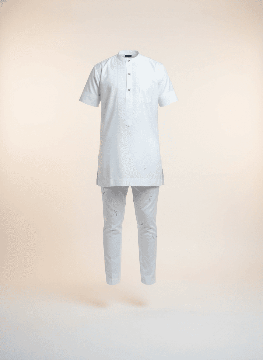 White Cotton Tunic and Trouser Set
