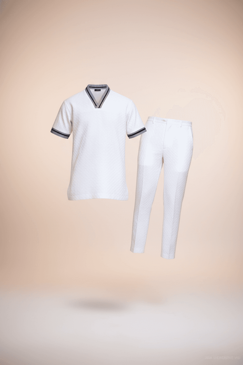 White Textured Cotton Two-Piece Set